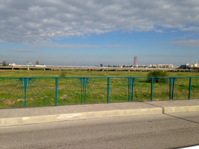 Looking across to the busy ring road, boy am I glad that we don't have to cycle on that into the city !!